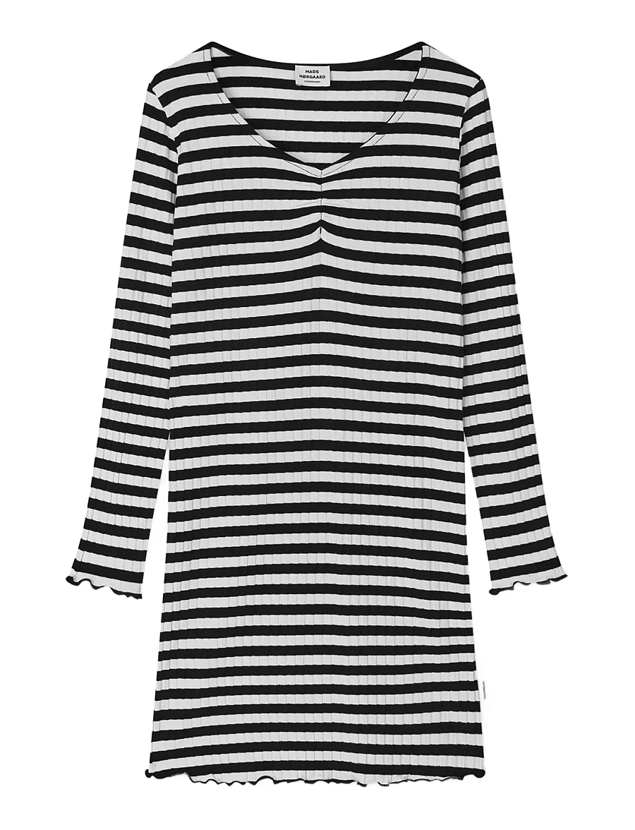 Mads Nørgaard - 5x5 Classic Stripe Tikina Dress - langärmelige freizeitkleider - black/vanilla ice - 0