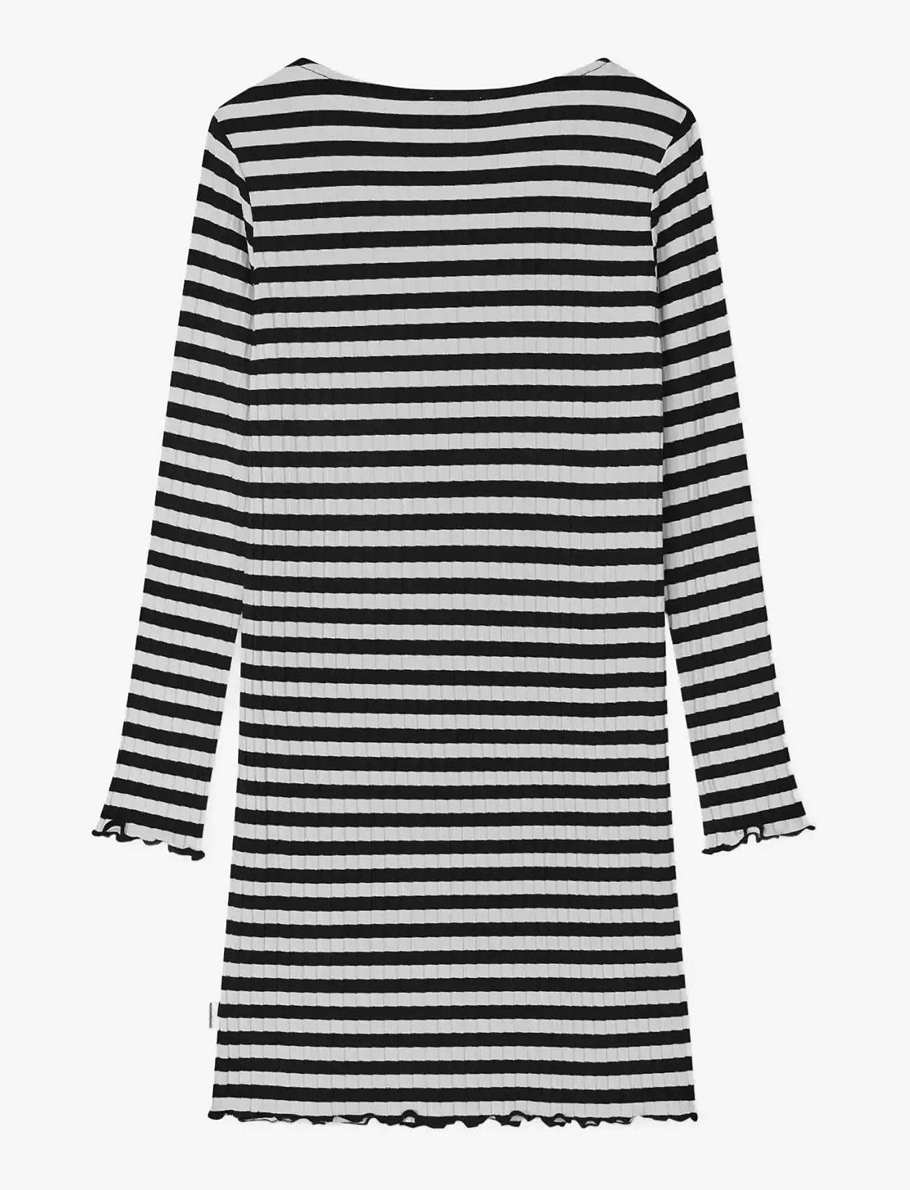 Mads Nørgaard - 5x5 Classic Stripe Tikina Dress - långärmade vardagsklänningar - black/vanilla ice - 1