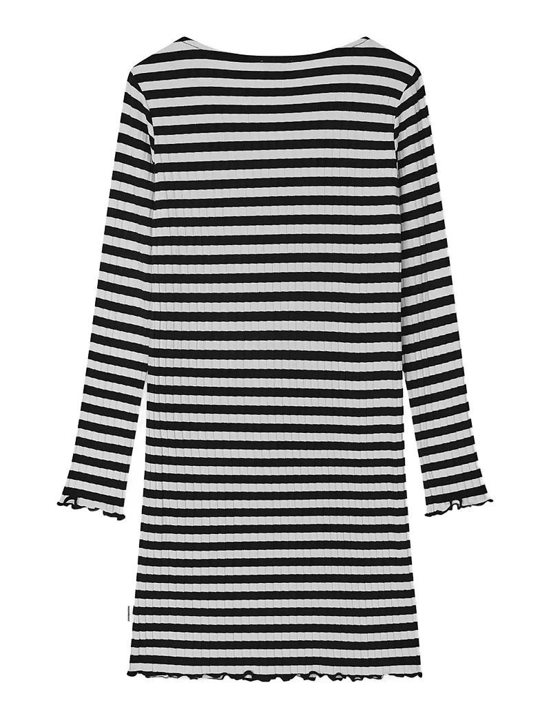 Mads Nørgaard - 5x5 Classic Stripe Tikina Dress - långärmade vardagsklänningar - black/vanilla ice - 1