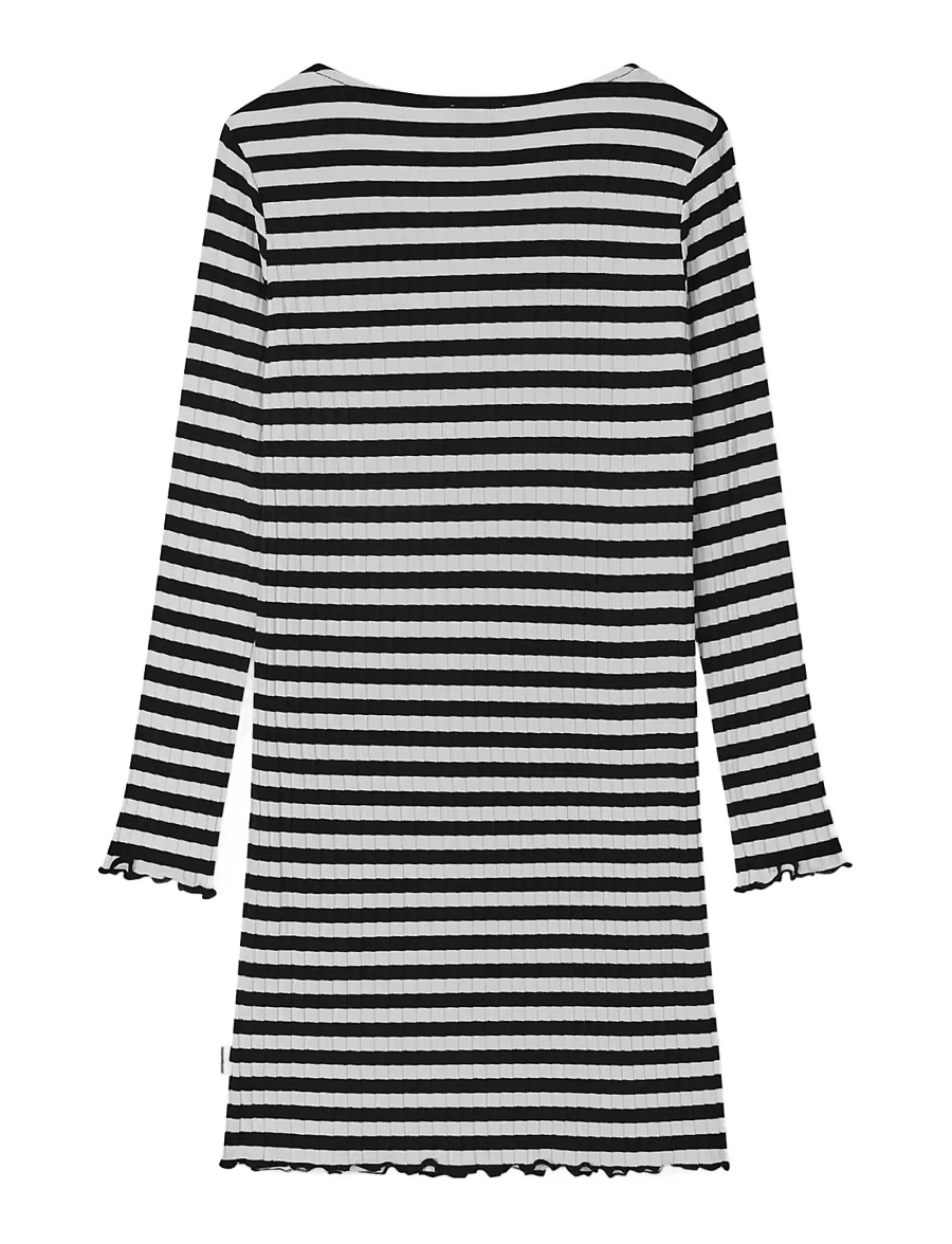 Mads Nørgaard - 5x5 Classic Stripe Tikina Dress - langärmelige freizeitkleider - black/vanilla ice - 1