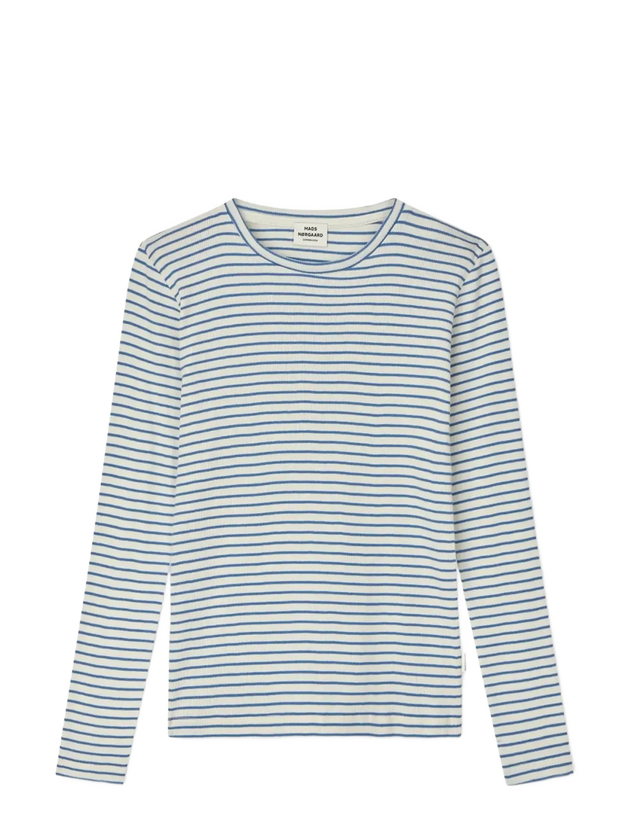 Mads Nørgaard 2x2 Cotton Stripe Talino Tee L/S - T-Shirts & Tops - VANILLA ICE/BRIGHT COBALT / blue