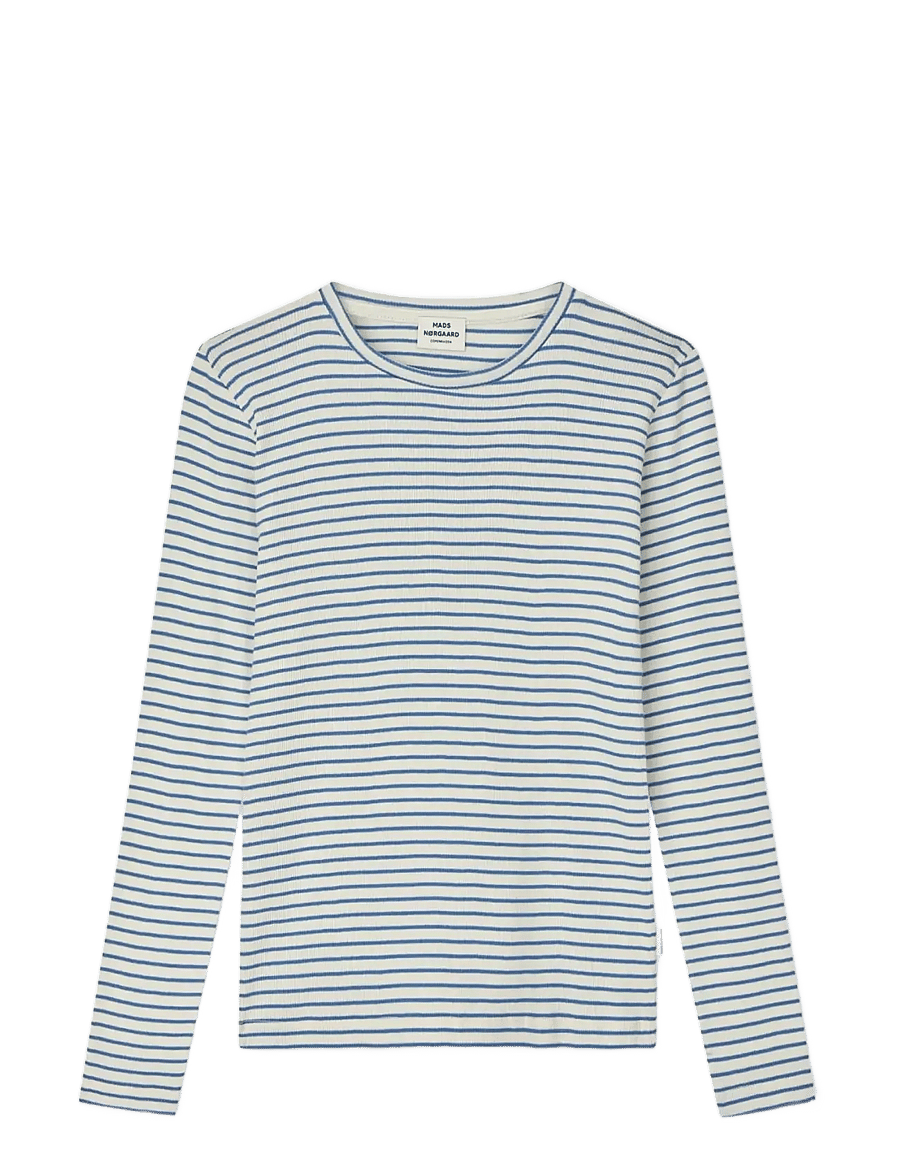 Mads Nørgaard - 2x2 Cotton Stripe Talino Tee L/S - langærmede toppe - vanilla ice/bright cobalt - 0