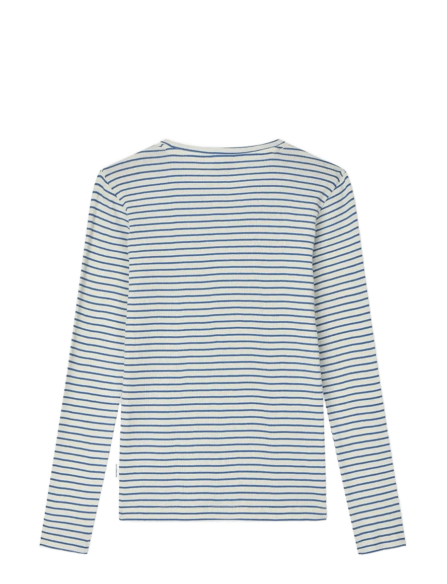 Mads Nørgaard - 2x2 Cotton Stripe Talino Tee L/S - langærmede toppe - vanilla ice/bright cobalt - 1