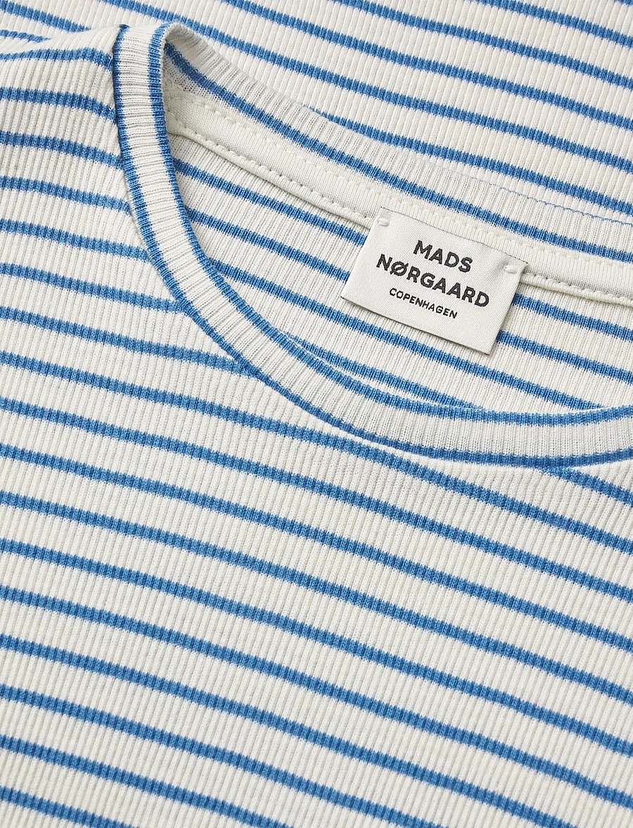 Mads Nørgaard - 2x2 Cotton Stripe Talino Tee L/S - langærmede toppe - vanilla ice/bright cobalt - 2