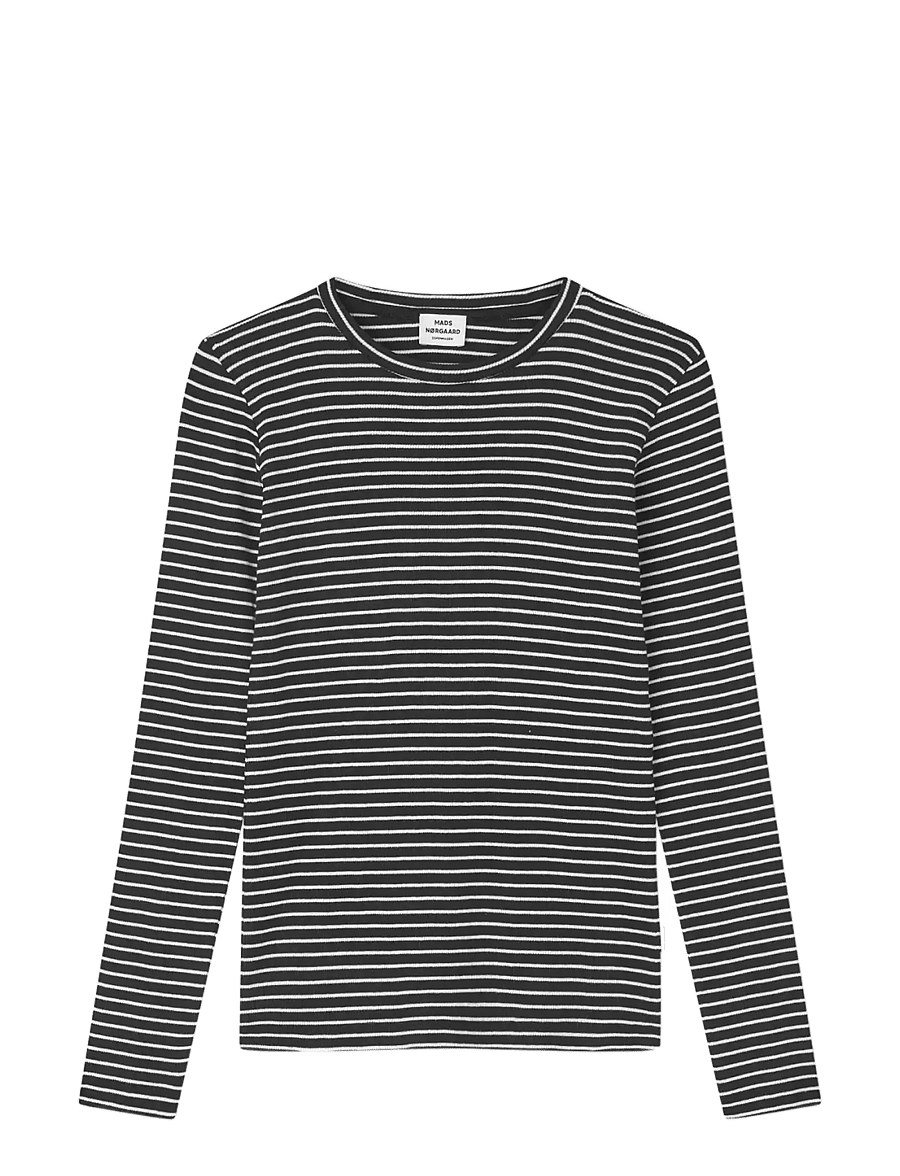 Mads Nørgaard - 2x2 Cotton Stripe Talino Tee L/S - langærmede toppe - black/vanilla ice - 0