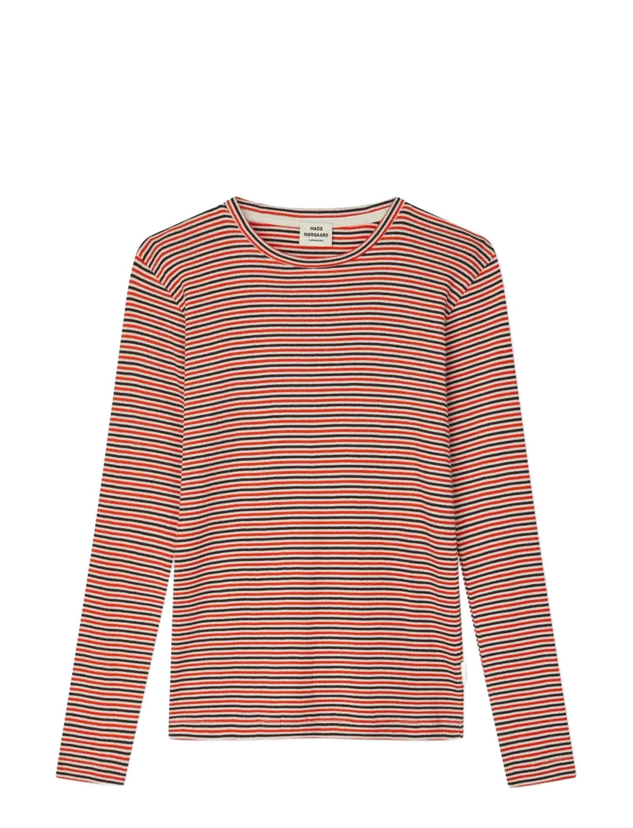 Mads Nørgaard - 2x2 Cotton Stripe Talino Tee L/S - langærmede toppe - fiery red/vanilla ice - 0