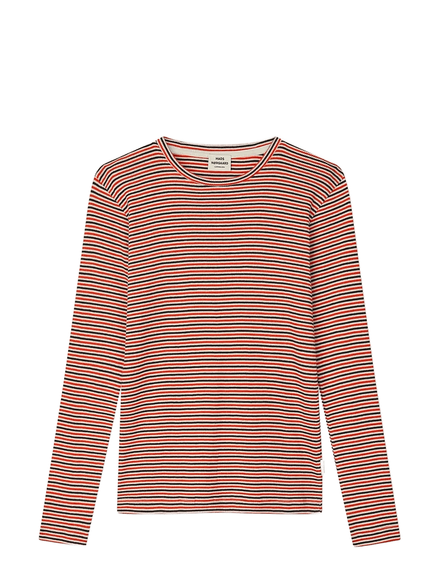 Mads Nørgaard - 2x2 Cotton Stripe Talino Tee L/S - langärmlige tops - fiery red/vanilla ice - 0