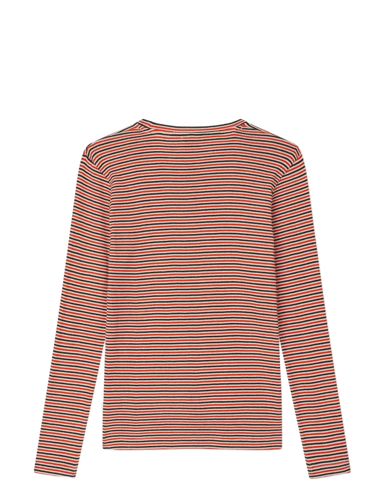 Mads Nørgaard - 2x2 Cotton Stripe Talino Tee L/S - langærmede toppe - fiery red/vanilla ice - 1