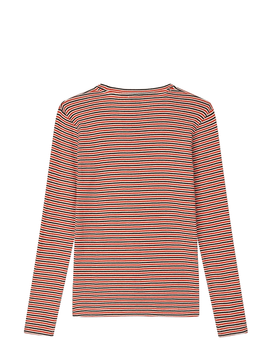 Mads Nørgaard - 2x2 Cotton Stripe Talino Tee L/S - langærmede toppe - fiery red/vanilla ice - 1