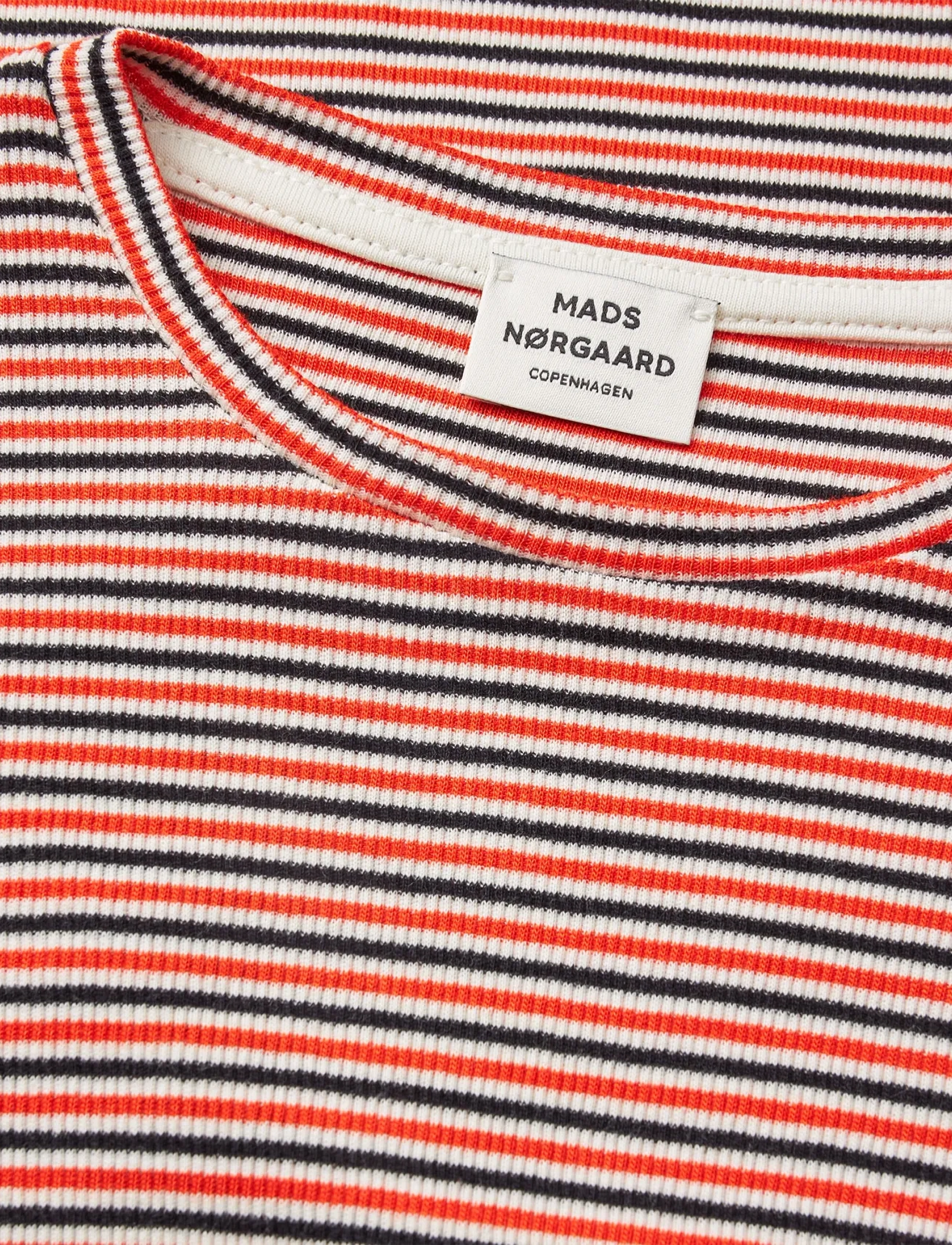 Mads Nørgaard - 2x2 Cotton Stripe Talino Tee L/S - langærmede toppe - fiery red/vanilla ice - 2