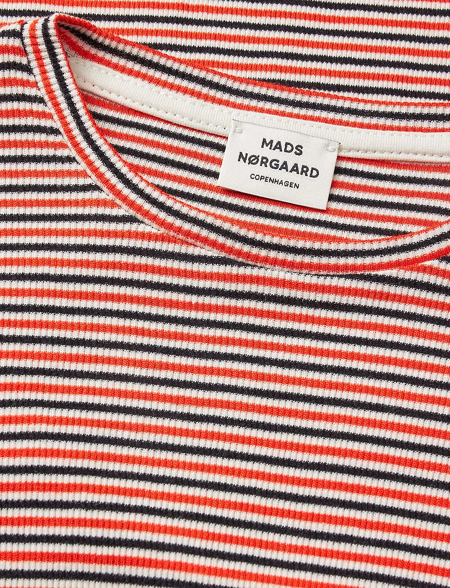 Mads Nørgaard - 2x2 Cotton Stripe Talino Tee L/S - langærmede toppe - fiery red/vanilla ice - 2