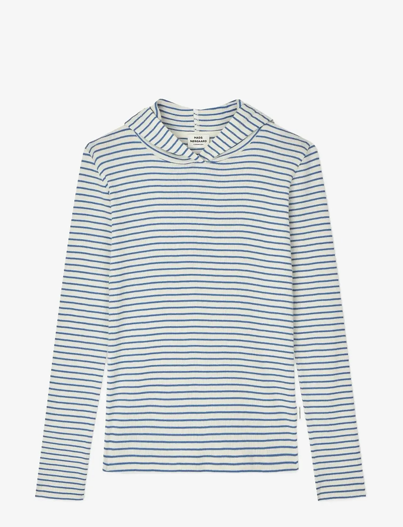 Mads Nørgaard - 2x2 Cotton Stripe Tally Hoodie - sweatshirts & hættetrøjer - vanilla ice/bright cobalt - 1