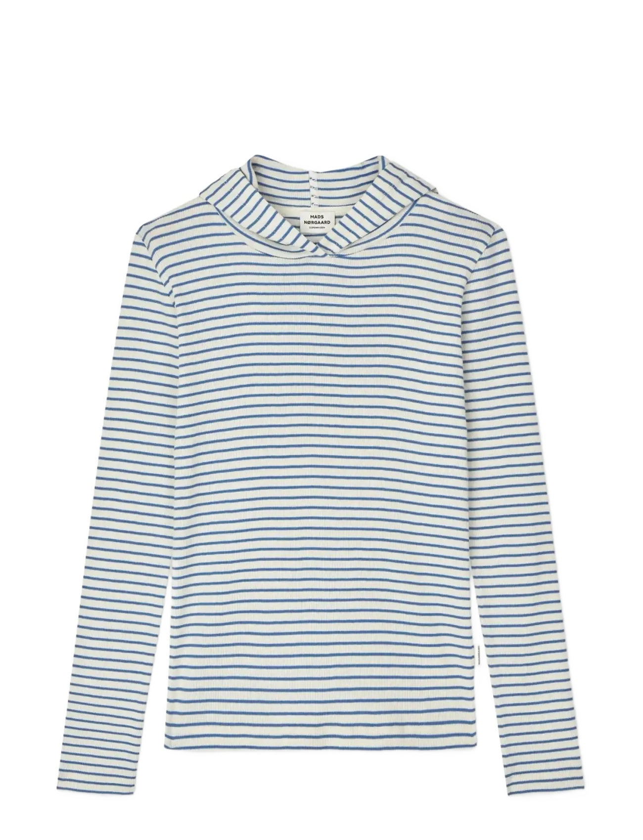Mads Nørgaard 2x2 Cotton Stripe Tally Hoodie - Lapsed 98–134 - VANILLA ICE/BRIGHT COBALT / blue