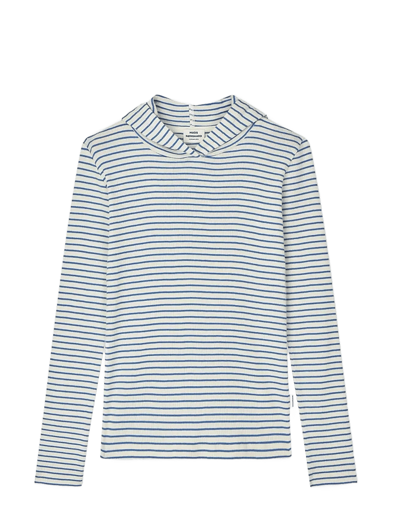 Mads Nørgaard - 2x2 Cotton Stripe Tally Hoodie - sweatshirts & hættetrøjer - vanilla ice/bright cobalt - 1