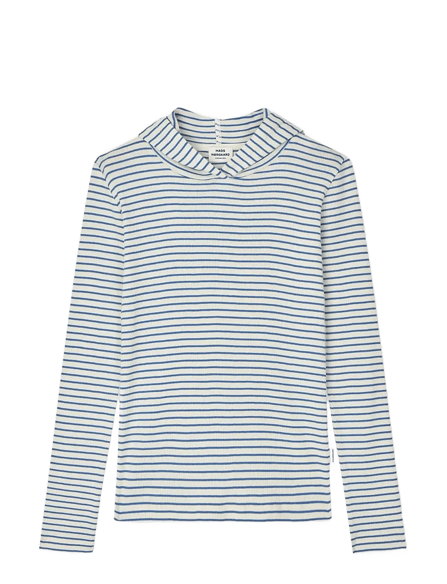 Mads Nørgaard - 2x2 Cotton Stripe Tally Hoodie - sweatshirts & hoodies - vanilla ice/bright cobalt - 1