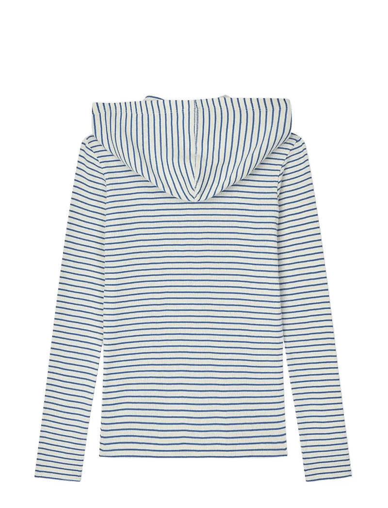 Mads Nørgaard - 2x2 Cotton Stripe Tally Hoodie - sweatshirts & hættetrøjer - vanilla ice/bright cobalt - 2
