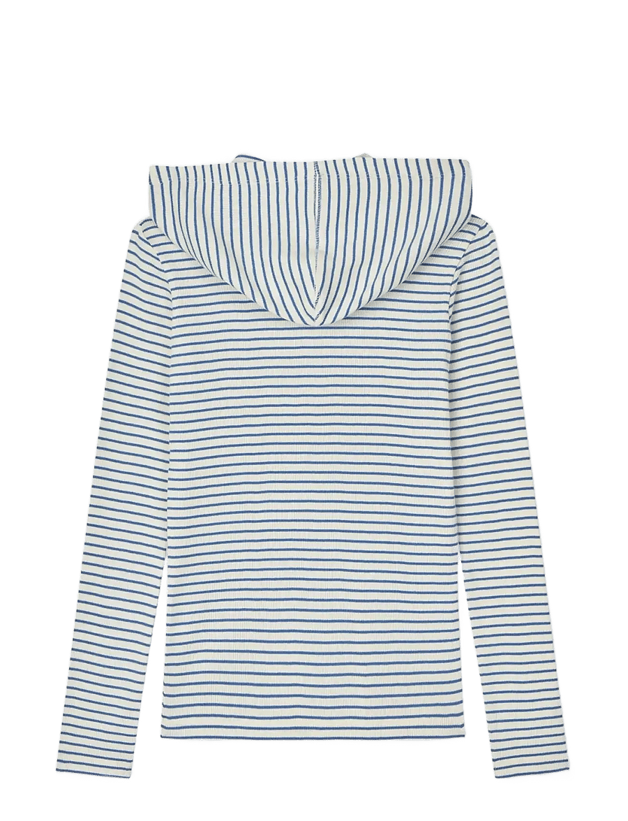 Mads Nørgaard - 2x2 Cotton Stripe Tally Hoodie - sweatshirts & hoodies - vanilla ice/bright cobalt - 2
