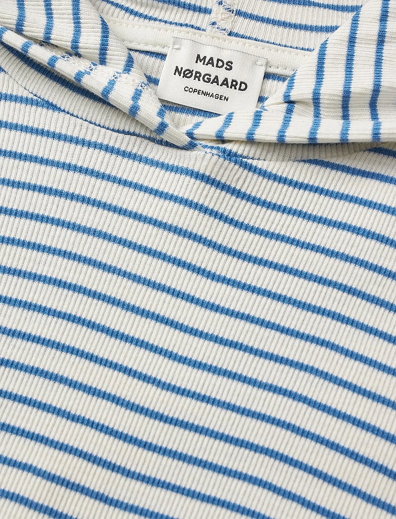 Mads Nørgaard - 2x2 Cotton Stripe Tally Hoodie - sweatshirts & hættetrøjer - vanilla ice/bright cobalt - 4