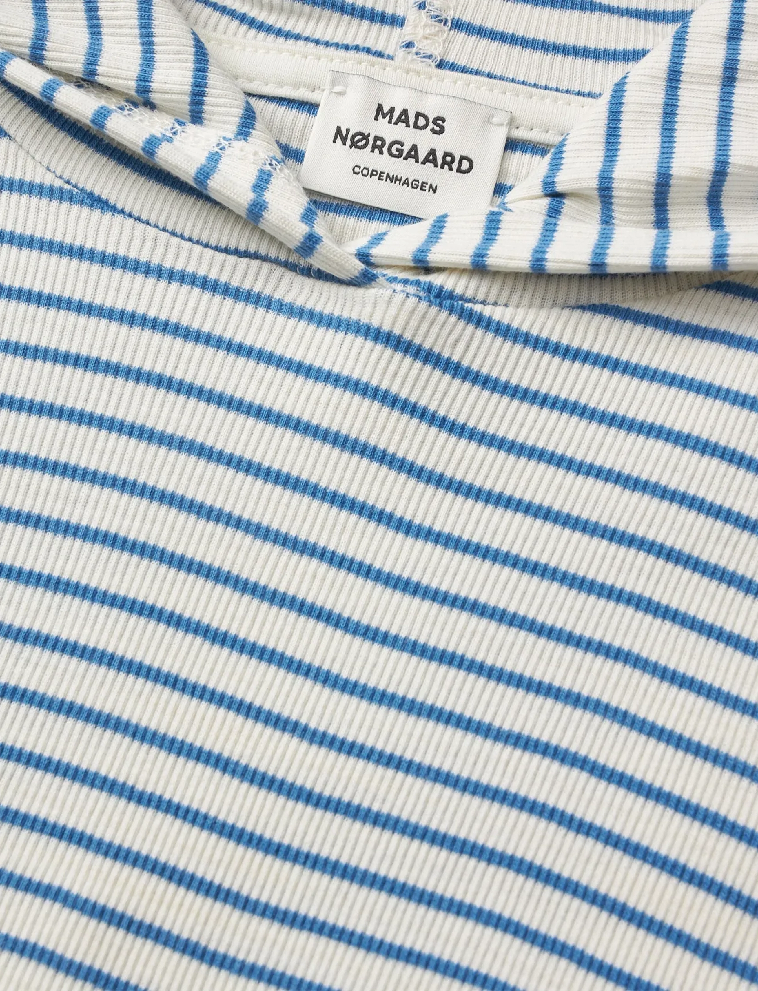 Mads Nørgaard - 2x2 Cotton Stripe Tally Hoodie - sweatshirts & hoodies - vanilla ice/bright cobalt - 4