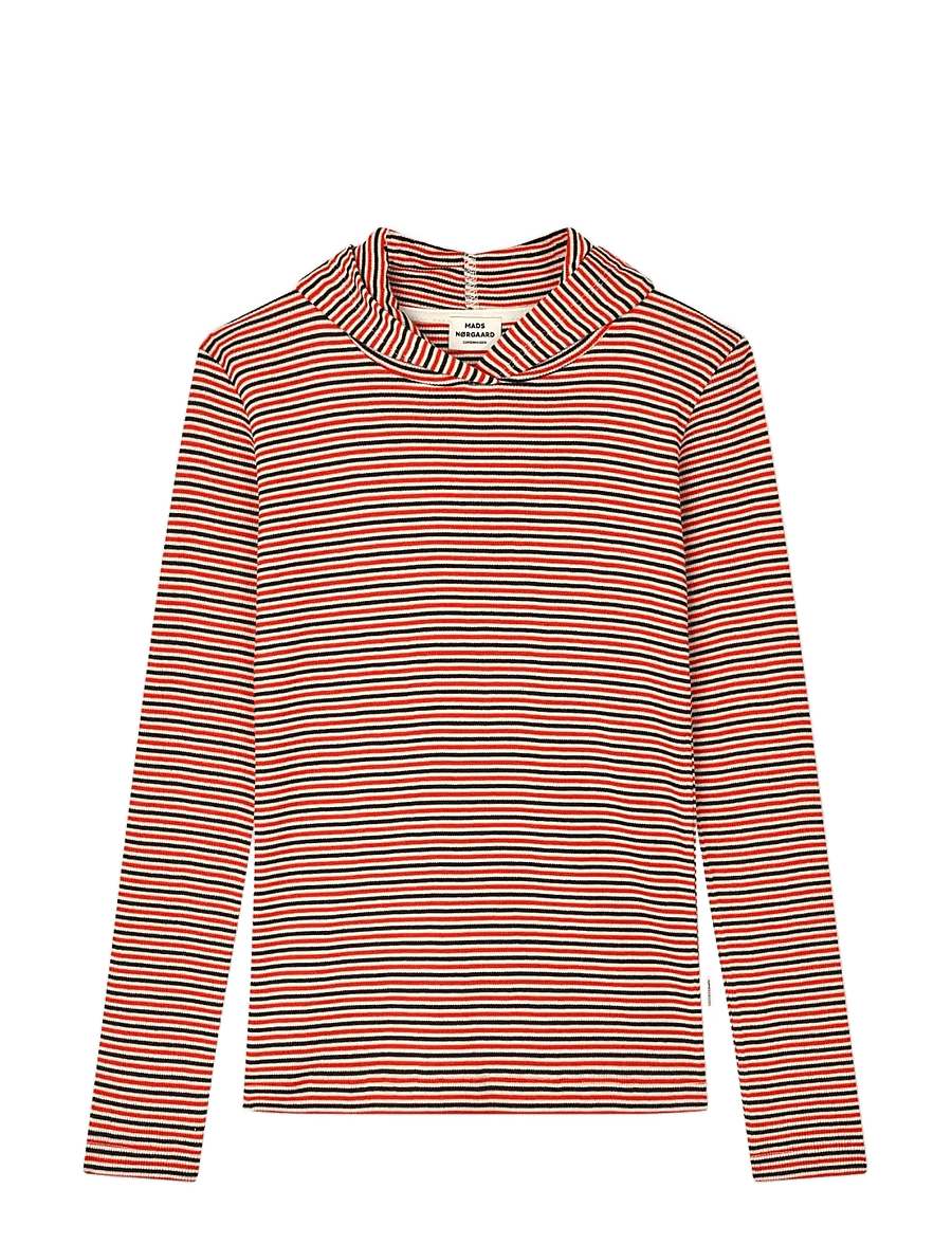 Mads Nørgaard - 2x2 Cotton Stripe Tally Hoodie - sweatshirts & hættetrøjer - fiery red/vanilla ice - 1
