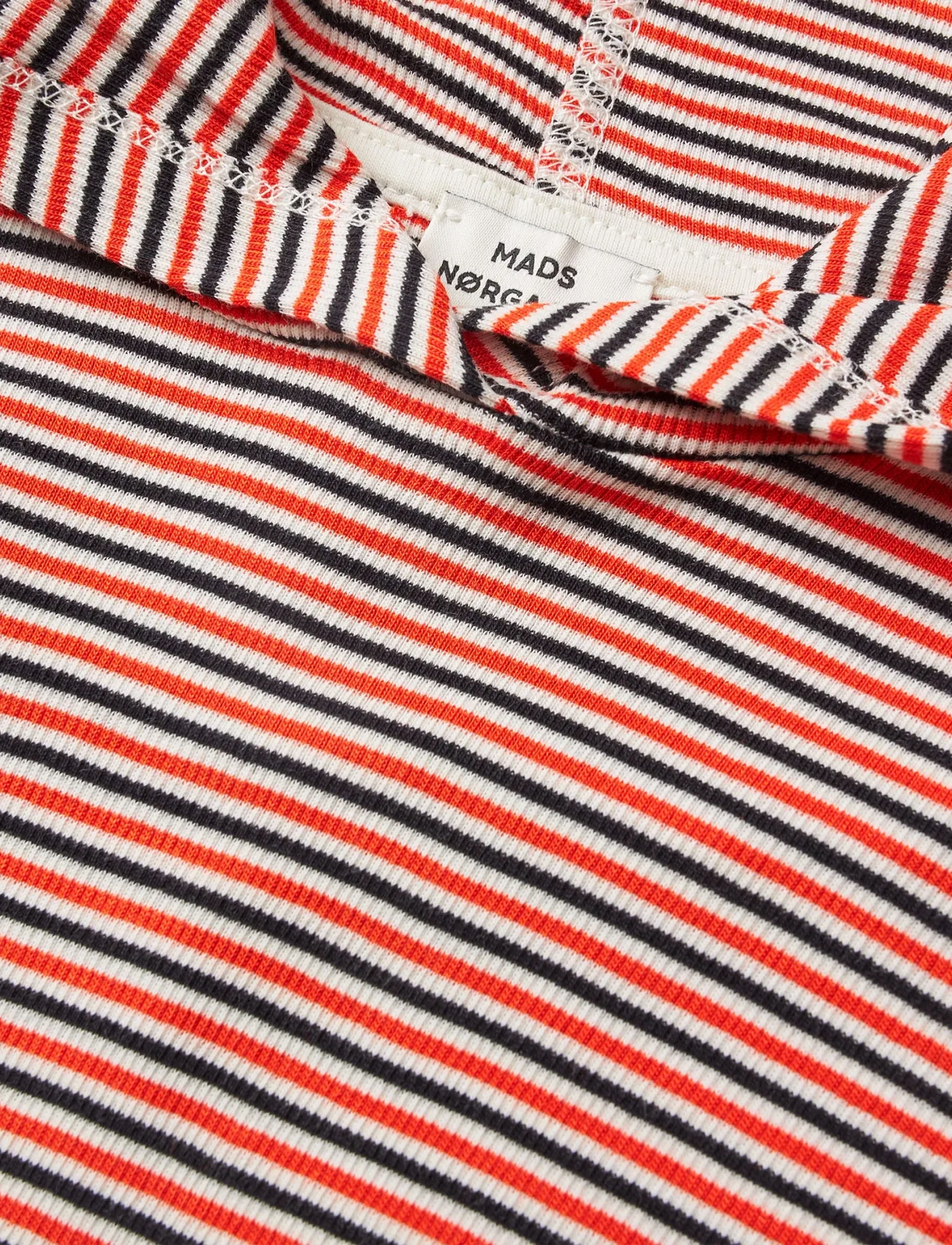 Mads Nørgaard - 2x2 Cotton Stripe Tally Hoodie - sweatshirts & hættetrøjer - fiery red/vanilla ice - 4