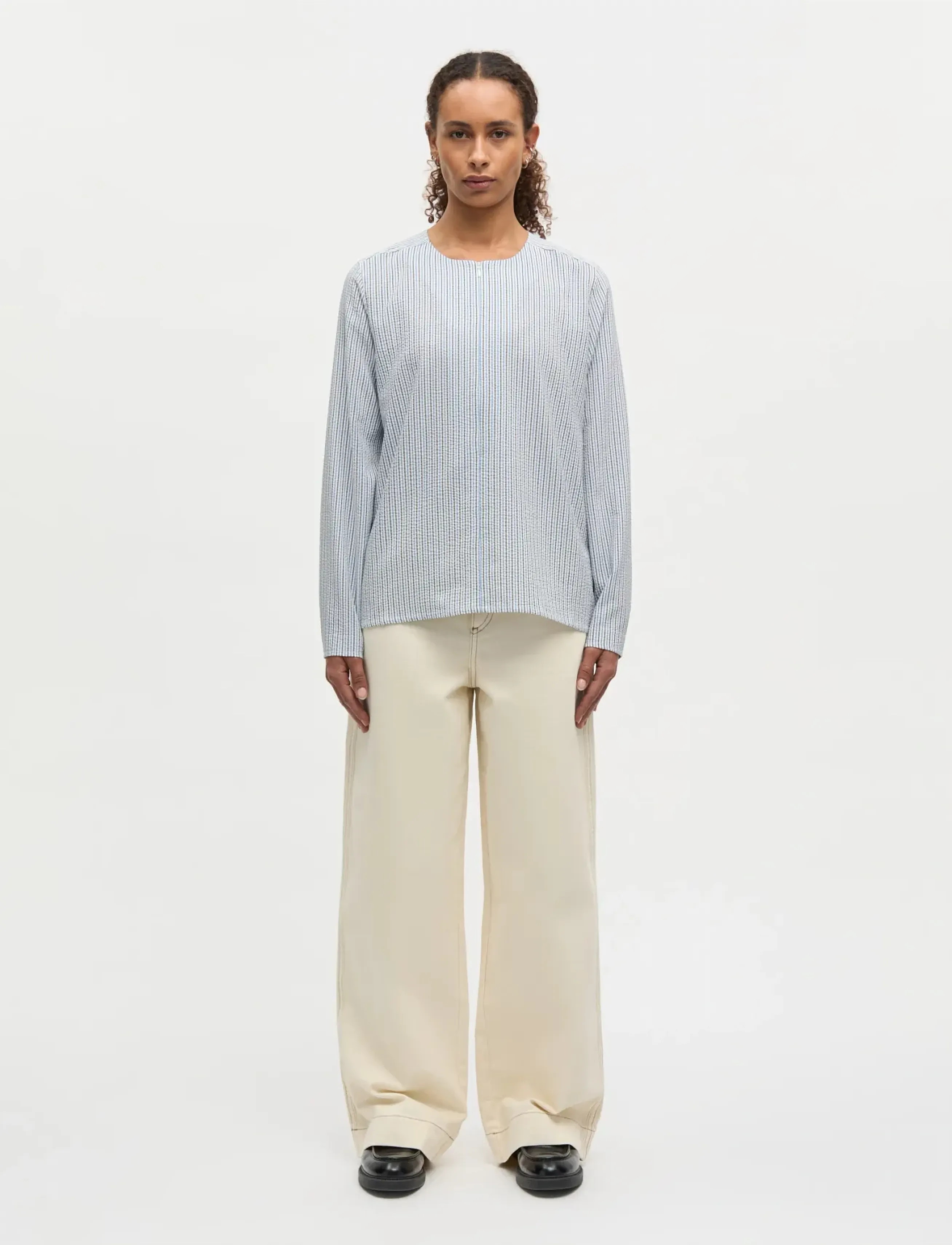 Mads Nørgaard Soft Crease Funa Top, 42, Blue, Skjorter > Langærmede, Dame