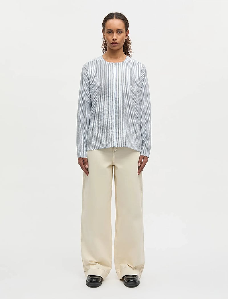 Mads Nørgaard - Soft Crease Funa Top - langärmlige hemden - sky captain/bright cobalt/vani - 0