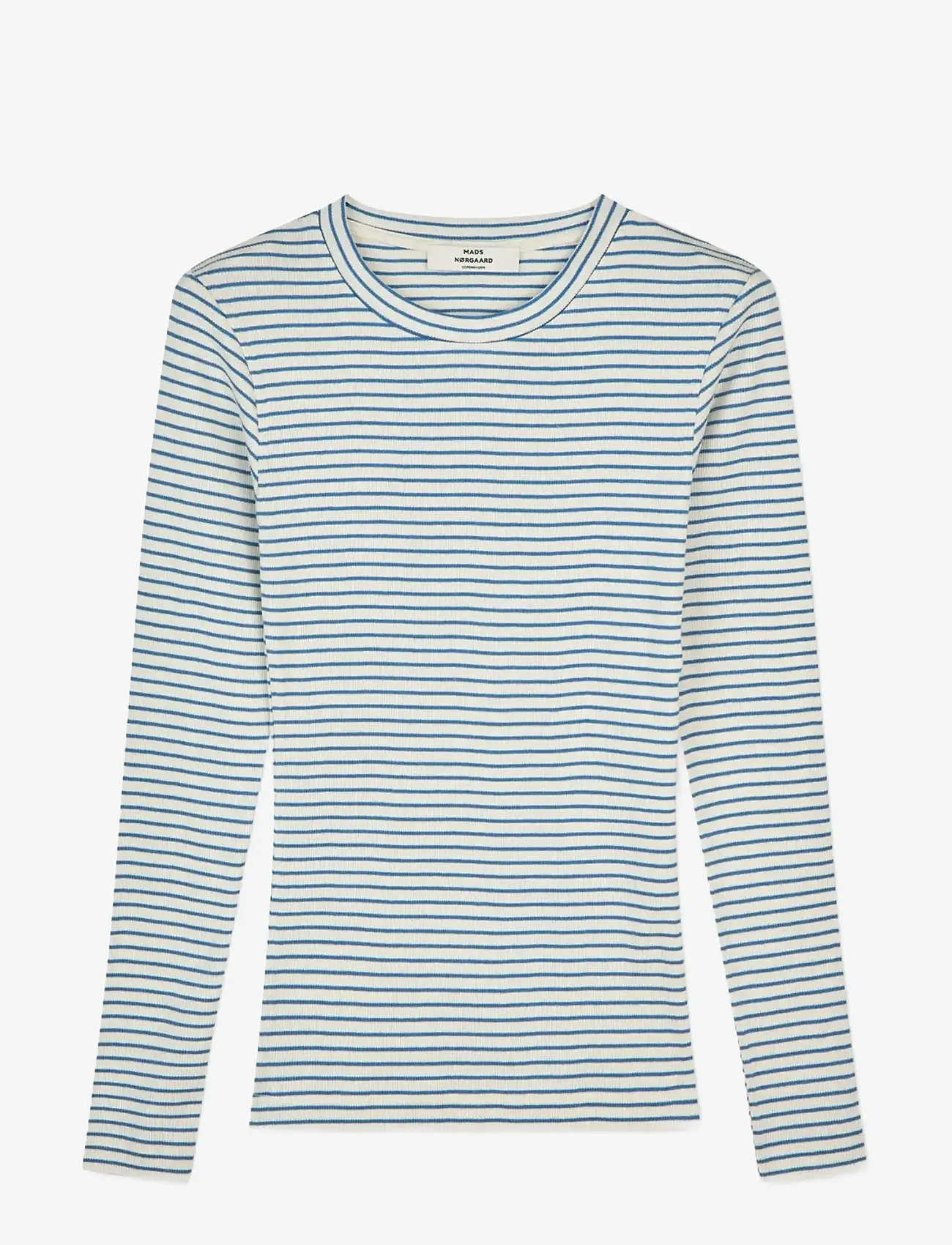 Mads Nørgaard - 2x2 Cotton Stripe Tuba Tee LS - long-sleeved tops - vanilla ice/bright cobalt - 1