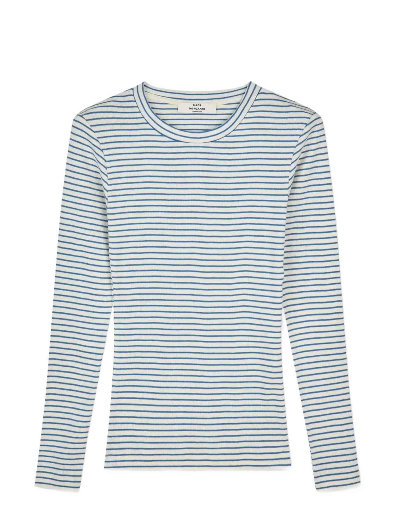 Mads Nørgaard 2x2 Cotton Stripe Tuba Tee LS - Kleidung - VANILLA ICE/BRIGHT COBALT / blue