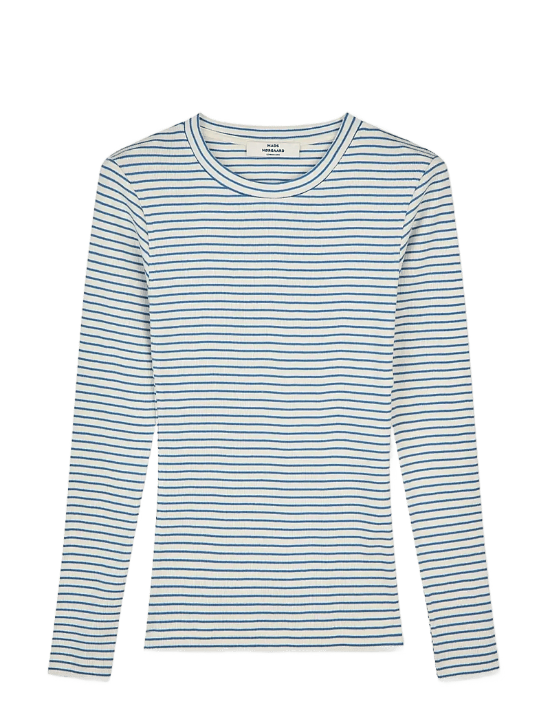 Mads Nørgaard - 2x2 Cotton Stripe Tuba Tee LS - langärmlige tops - vanilla ice/bright cobalt - 1