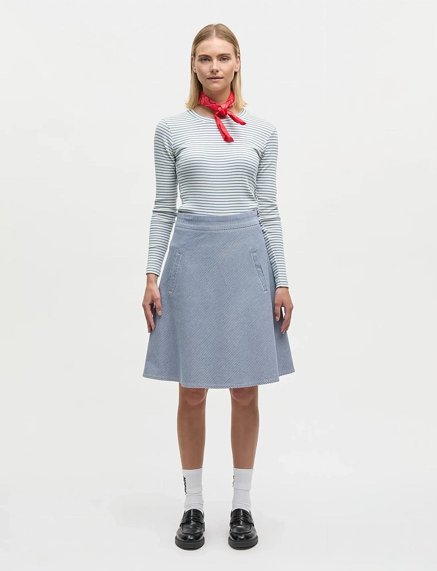 Mads Nørgaard - 2x2 Cotton Stripe Tuba Tee LS - langärmlige tops - vanilla ice/bright cobalt - 0