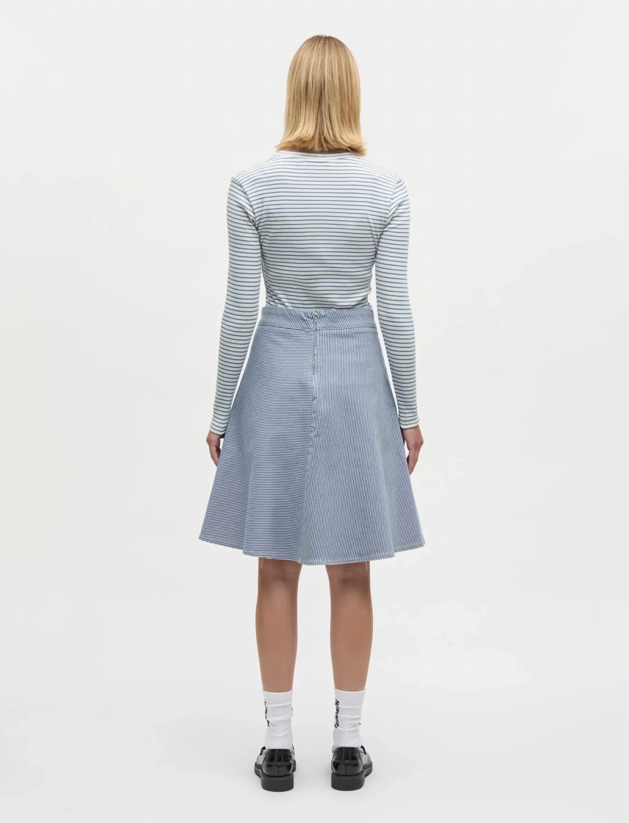 Mads Nørgaard - 2x2 Cotton Stripe Tuba Tee LS - langärmlige tops - vanilla ice/bright cobalt - 2