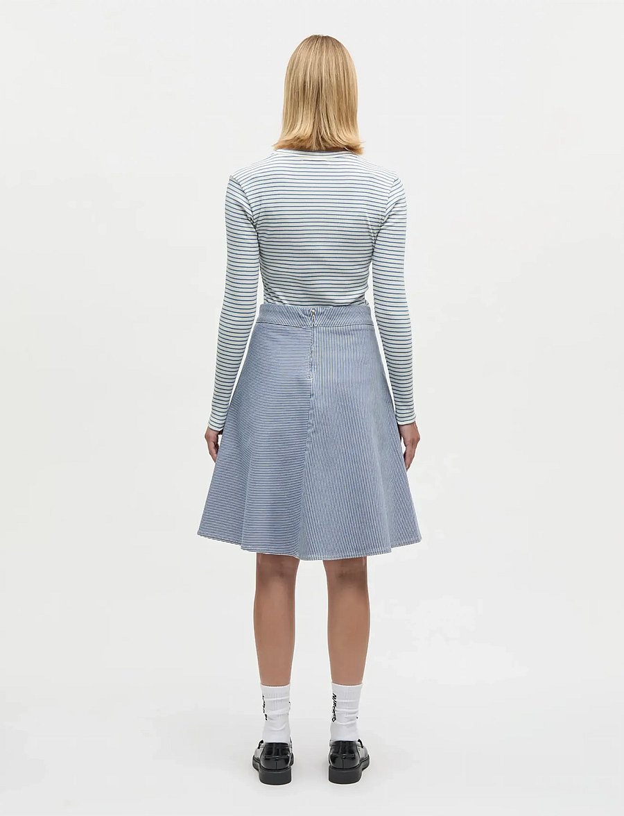 Mads Nørgaard - 2x2 Cotton Stripe Tuba Tee LS - langärmlige tops - vanilla ice/bright cobalt - 2