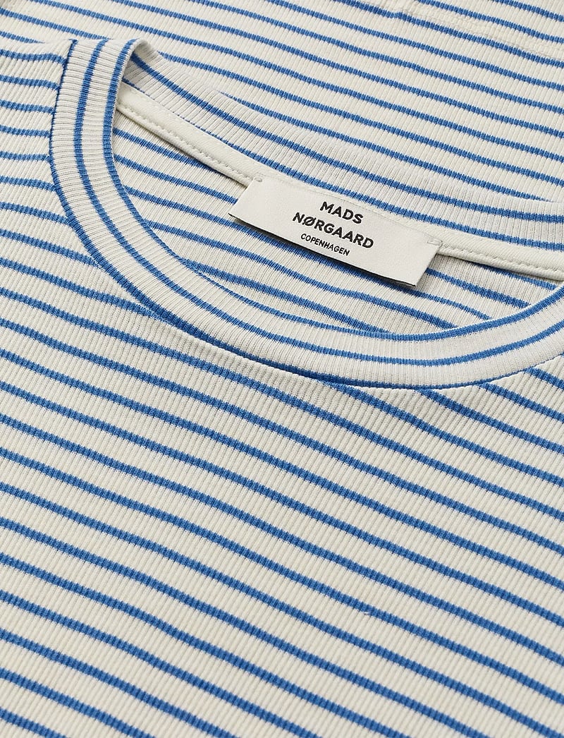 Mads Nørgaard - 2x2 Cotton Stripe Tuba Tee LS - langärmlige tops - vanilla ice/bright cobalt - 3