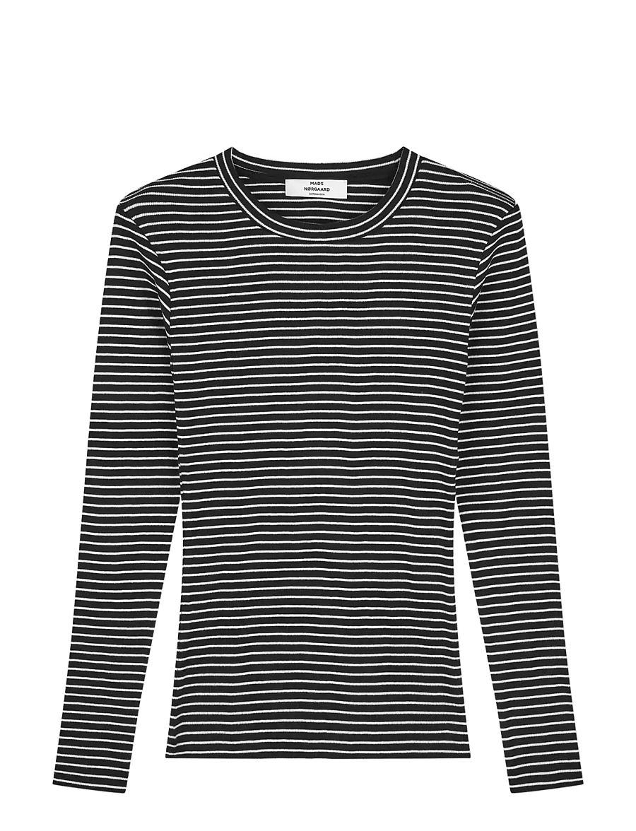 Mads Nørgaard - 2x2 Cotton Stripe Tuba Tee LS - langärmlige tops - black/vanilla ice - 0