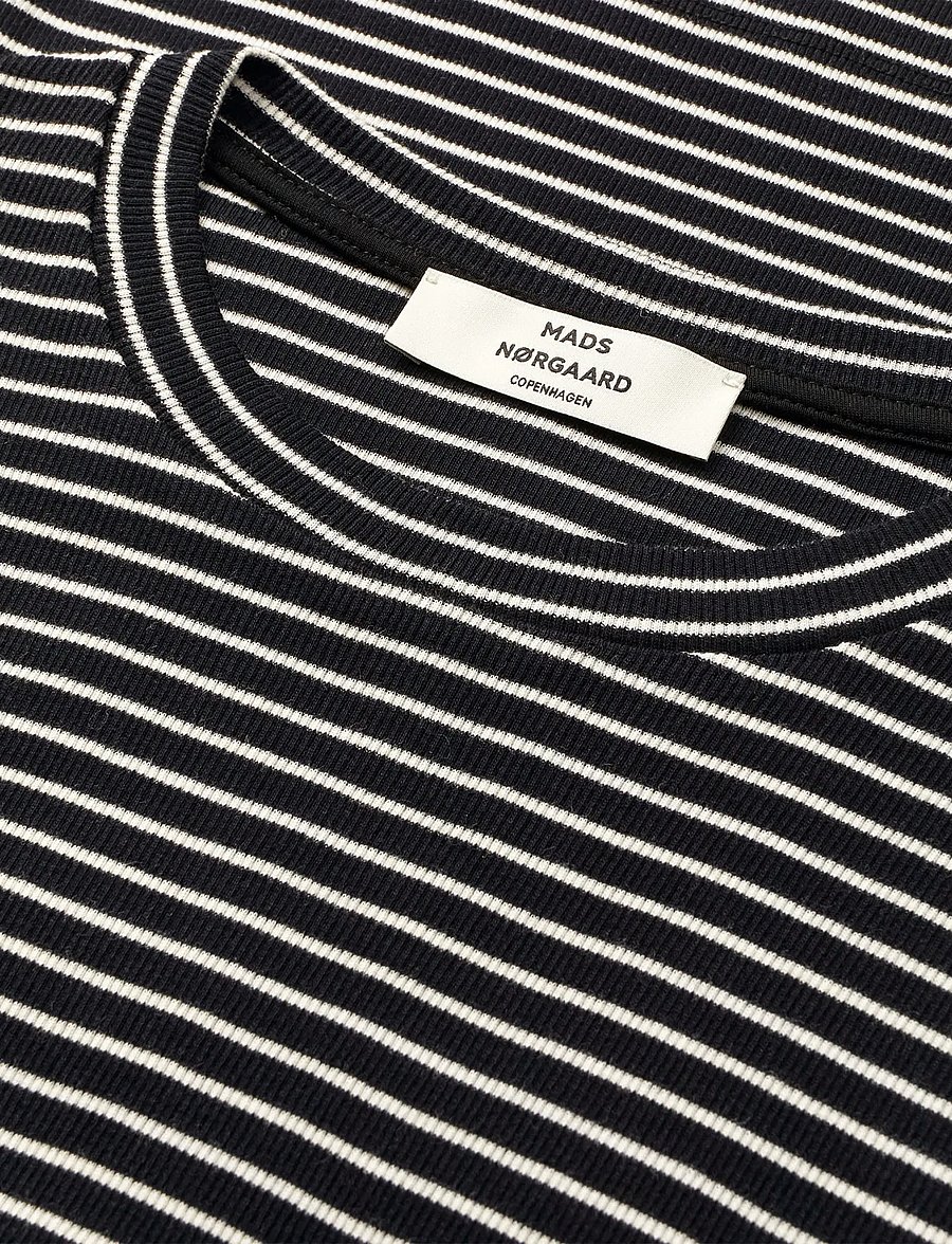 Mads Nørgaard - 2x2 Cotton Stripe Tuba Tee LS - langärmlige tops - black/vanilla ice - 1