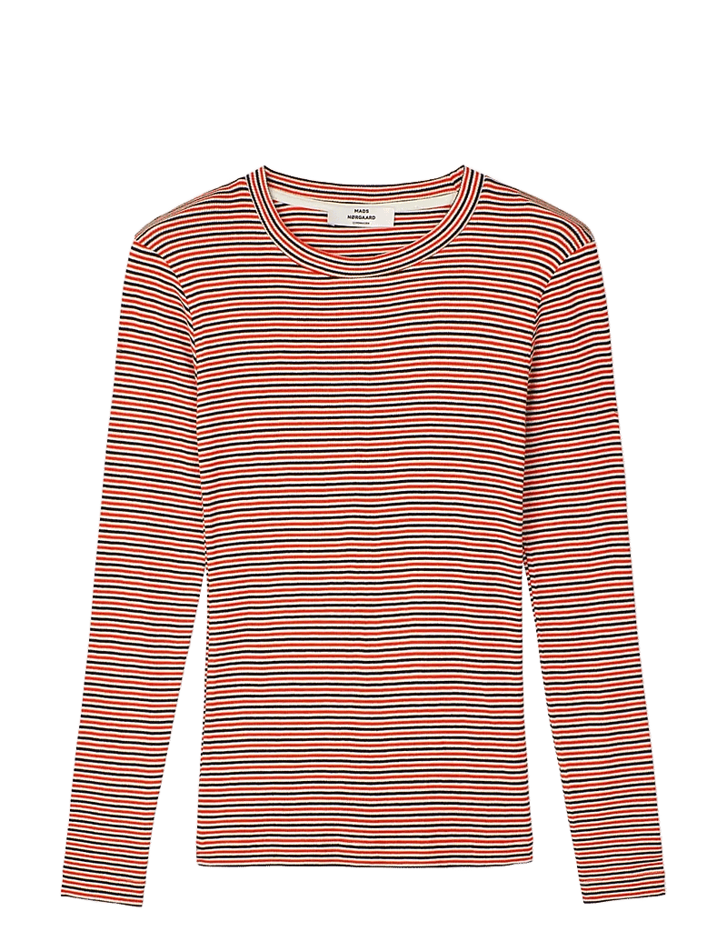 Mads Nørgaard - 2x2 Cotton Stripe Tuba Tee LS - langärmlige tops - fiery red/vanilla ice - 1