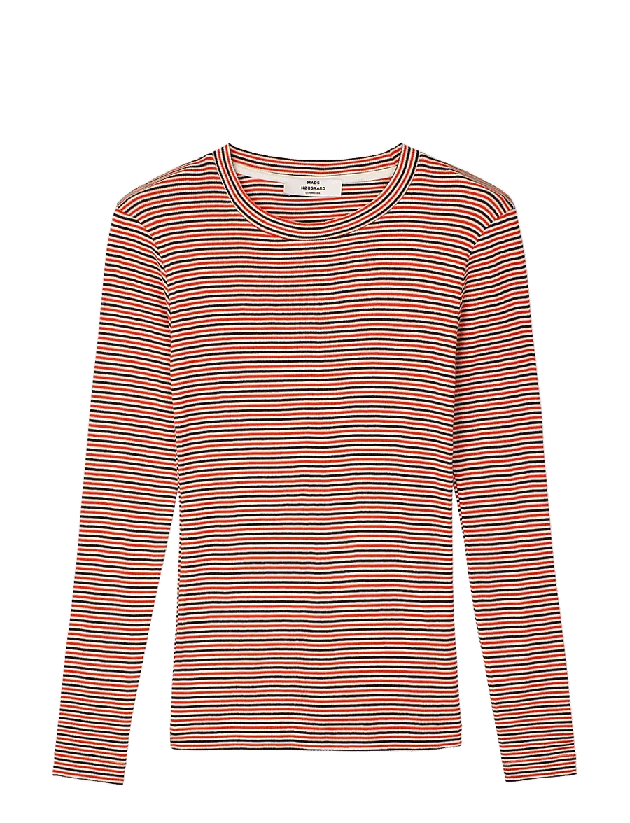 Mads Nørgaard - 2x2 Cotton Stripe Tuba Tee LS - langärmlige tops - fiery red/vanilla ice - 1