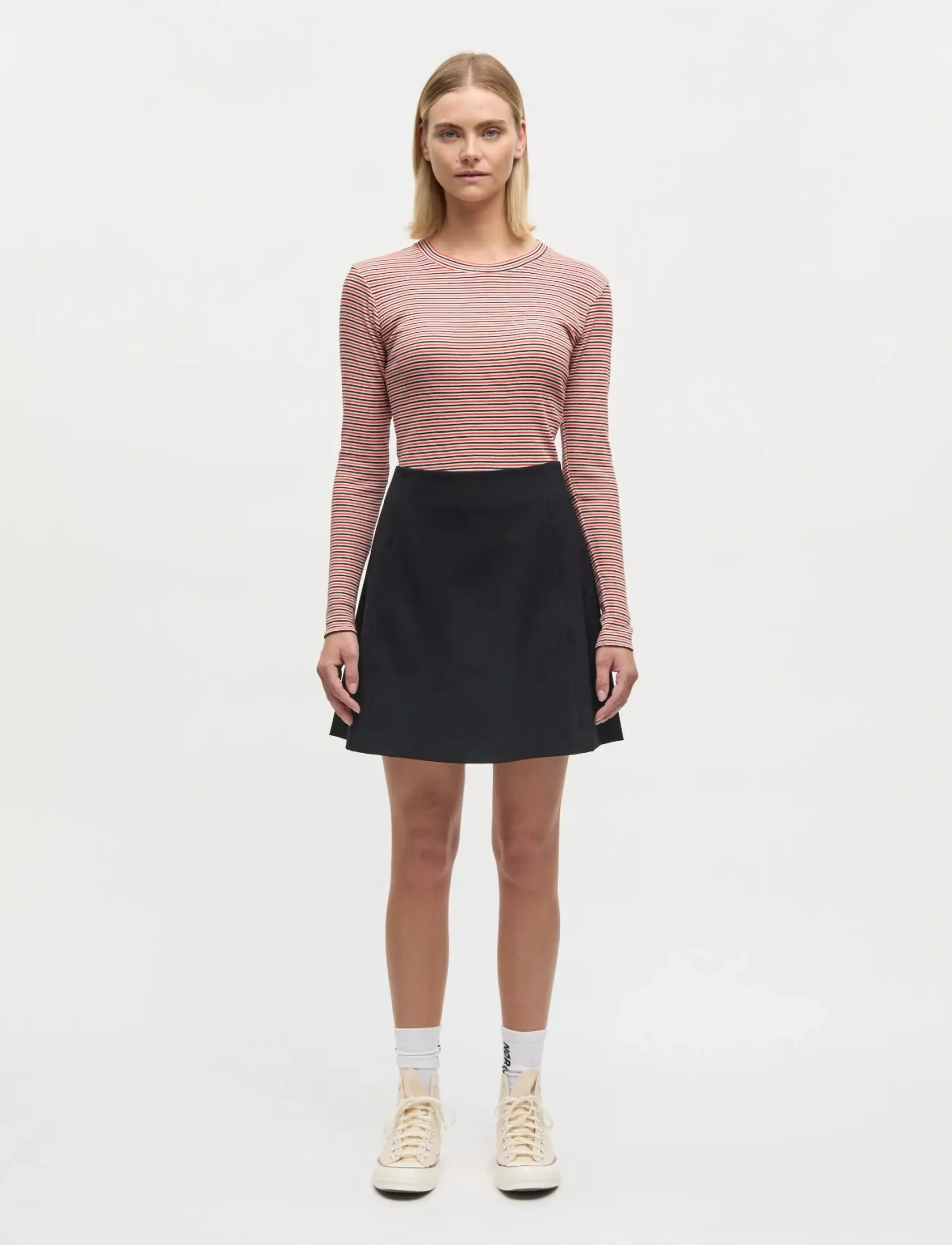 Mads Nørgaard 2x2 Cotton Stripe Tuba Tee LS - Langärmlige Tops - FIERY RED/VANILLA ICE / red