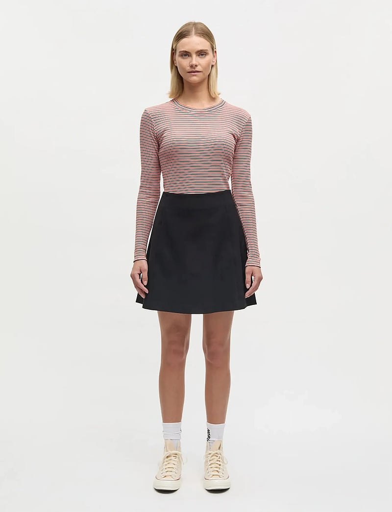 Mads Nørgaard - 2x2 Cotton Stripe Tuba Tee LS - langärmlige tops - fiery red/vanilla ice - 0