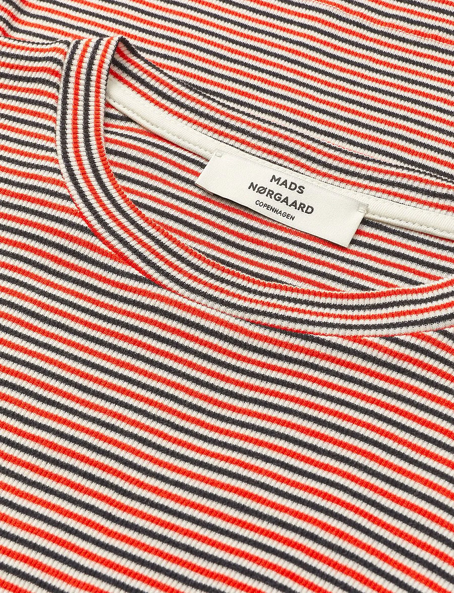 Mads Nørgaard - 2x2 Cotton Stripe Tuba Tee LS - langärmlige tops - fiery red/vanilla ice - 3