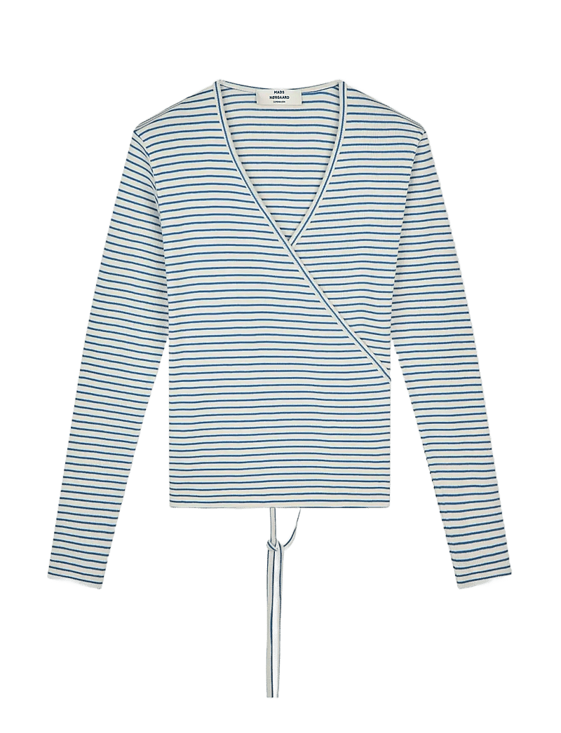 Mads Nørgaard - 2x2 Cotton Stripe Susi LS Top - langärmlige tops - vanilla ice/bright cobalt - 1
