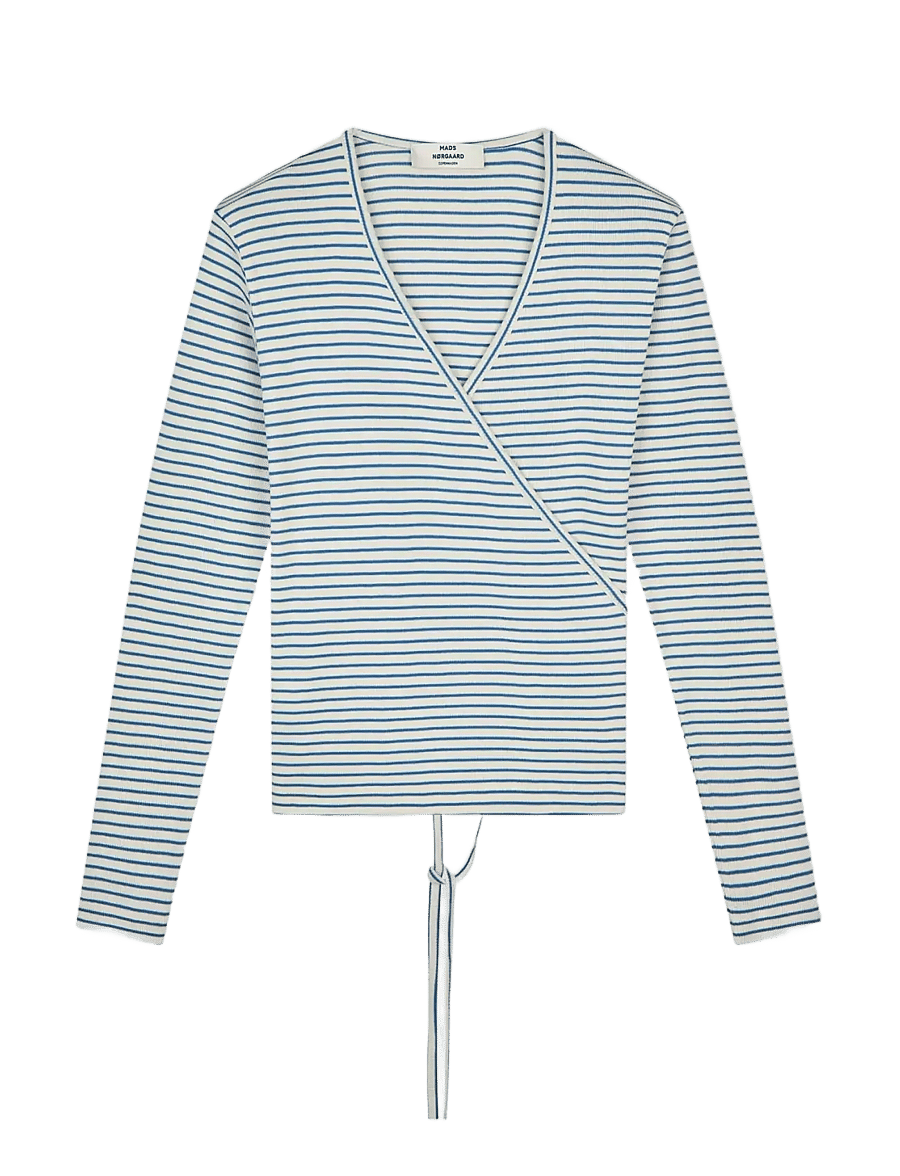 Mads Nørgaard - 2x2 Cotton Stripe Susi LS Top - langärmlige tops - vanilla ice/bright cobalt - 1