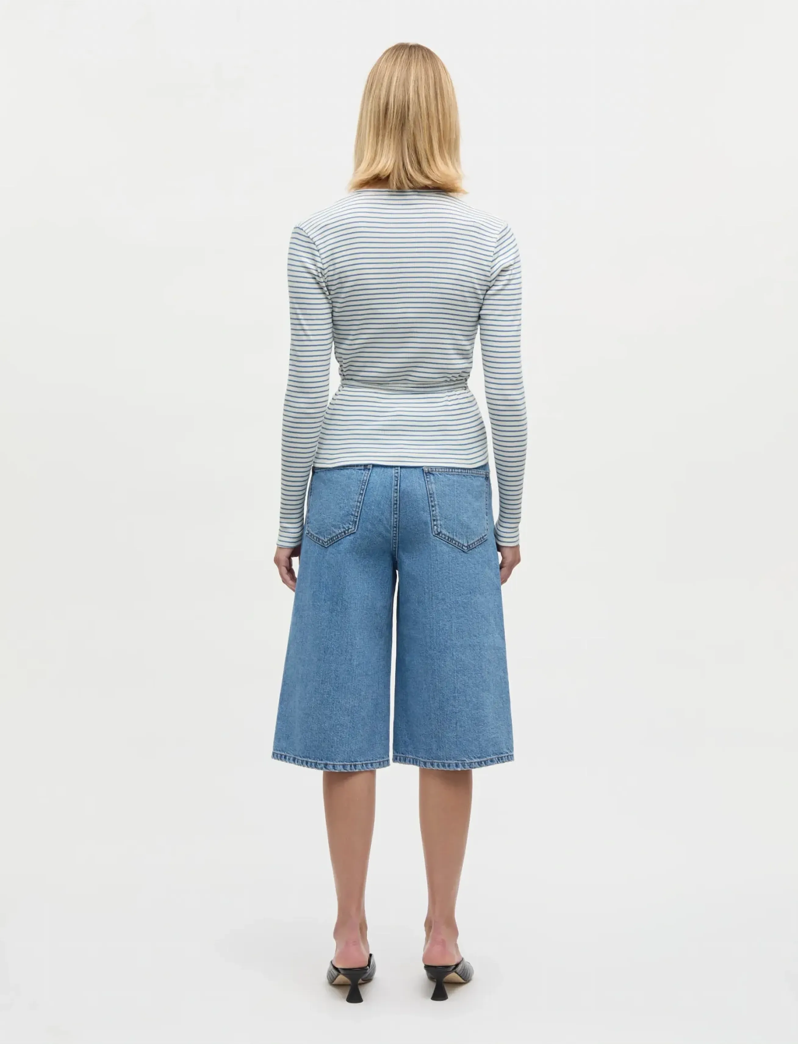 Mads Nørgaard - 2x2 Cotton Stripe Susi LS Top - langærmede toppe - vanilla ice/bright cobalt - 2