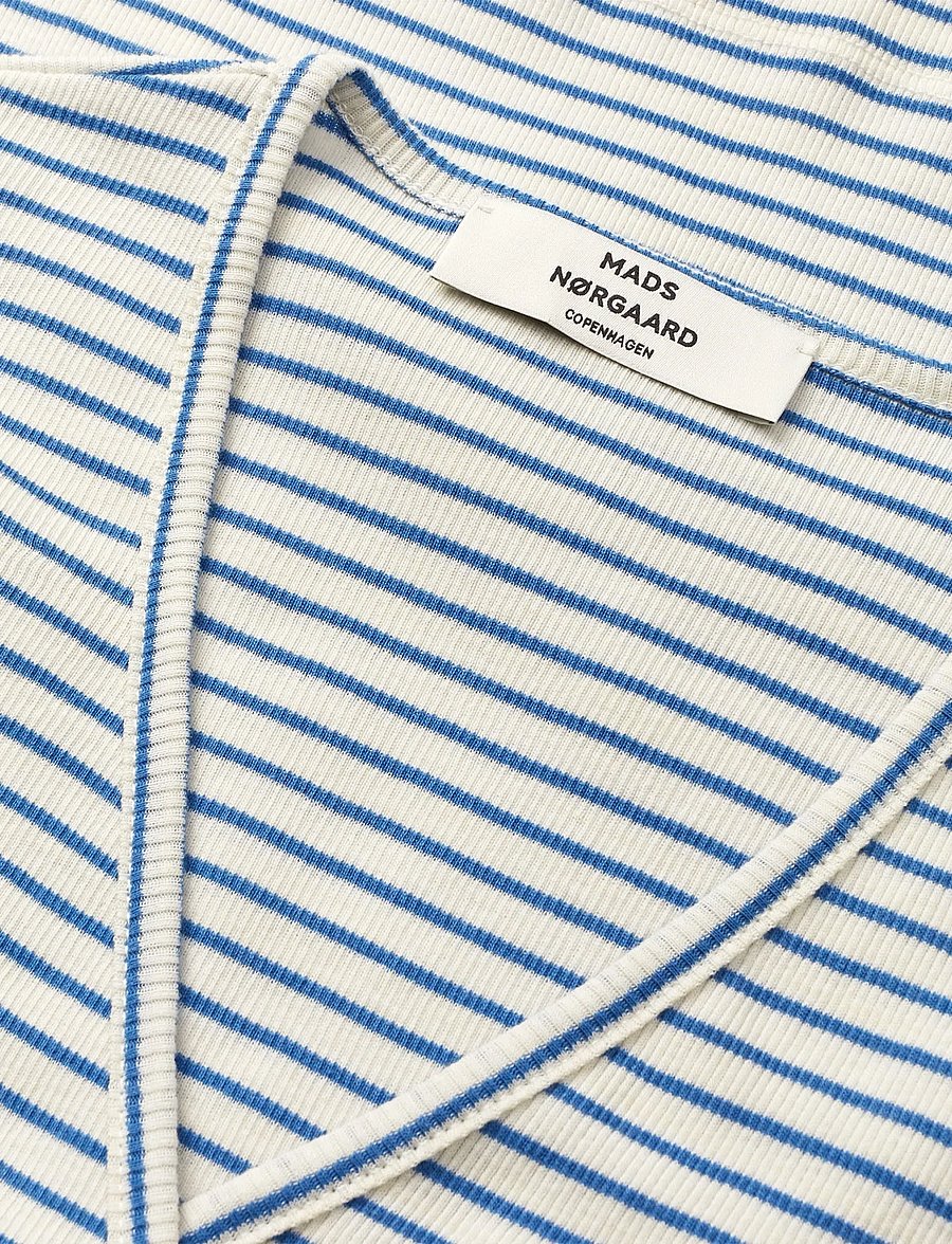 Mads Nørgaard - 2x2 Cotton Stripe Susi LS Top - langärmlige tops - vanilla ice/bright cobalt - 3