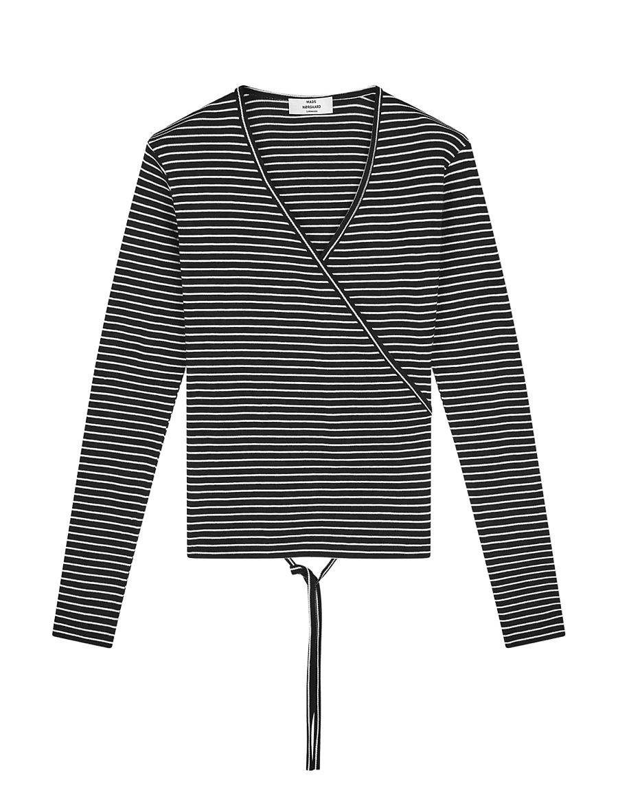 Mads Nørgaard - 2x2 Cotton Stripe Susi LS Top - langärmlige tops - black/vanilla ice - 0