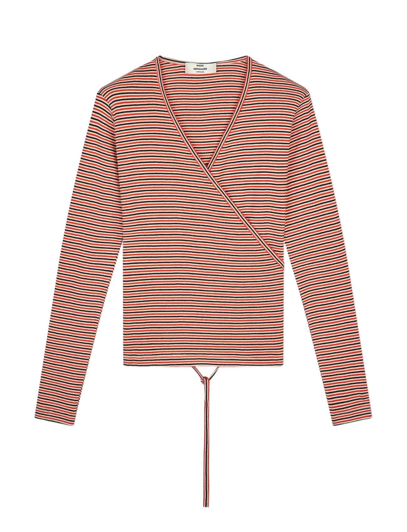 Mads Nørgaard 2x2 Cotton Stripe Susi LS Top - Mads Nørgaard - FIERY RED/VANILLA ICE / red