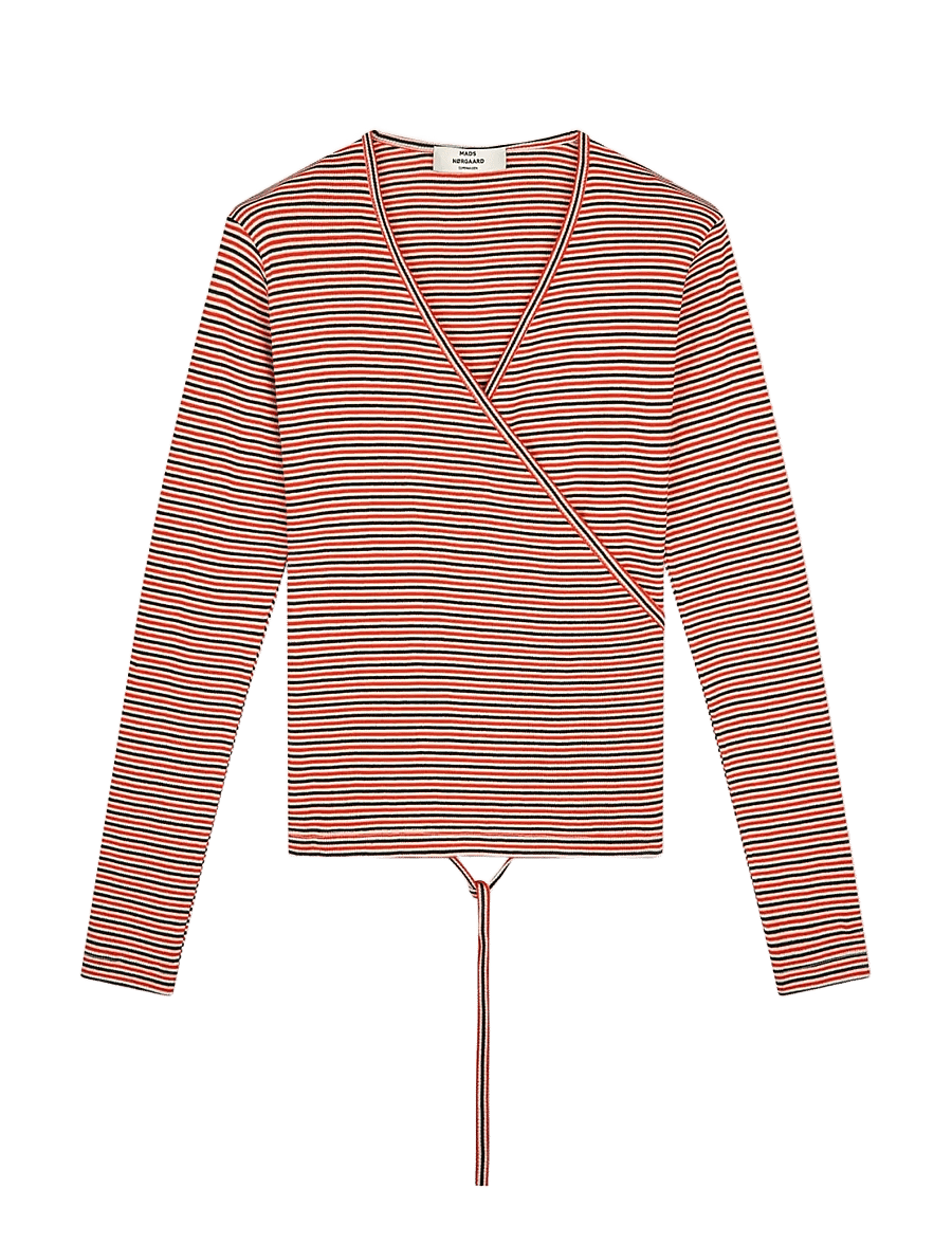 Mads Nørgaard - 2x2 Cotton Stripe Susi LS Top - langärmlige tops - fiery red/vanilla ice - 1
