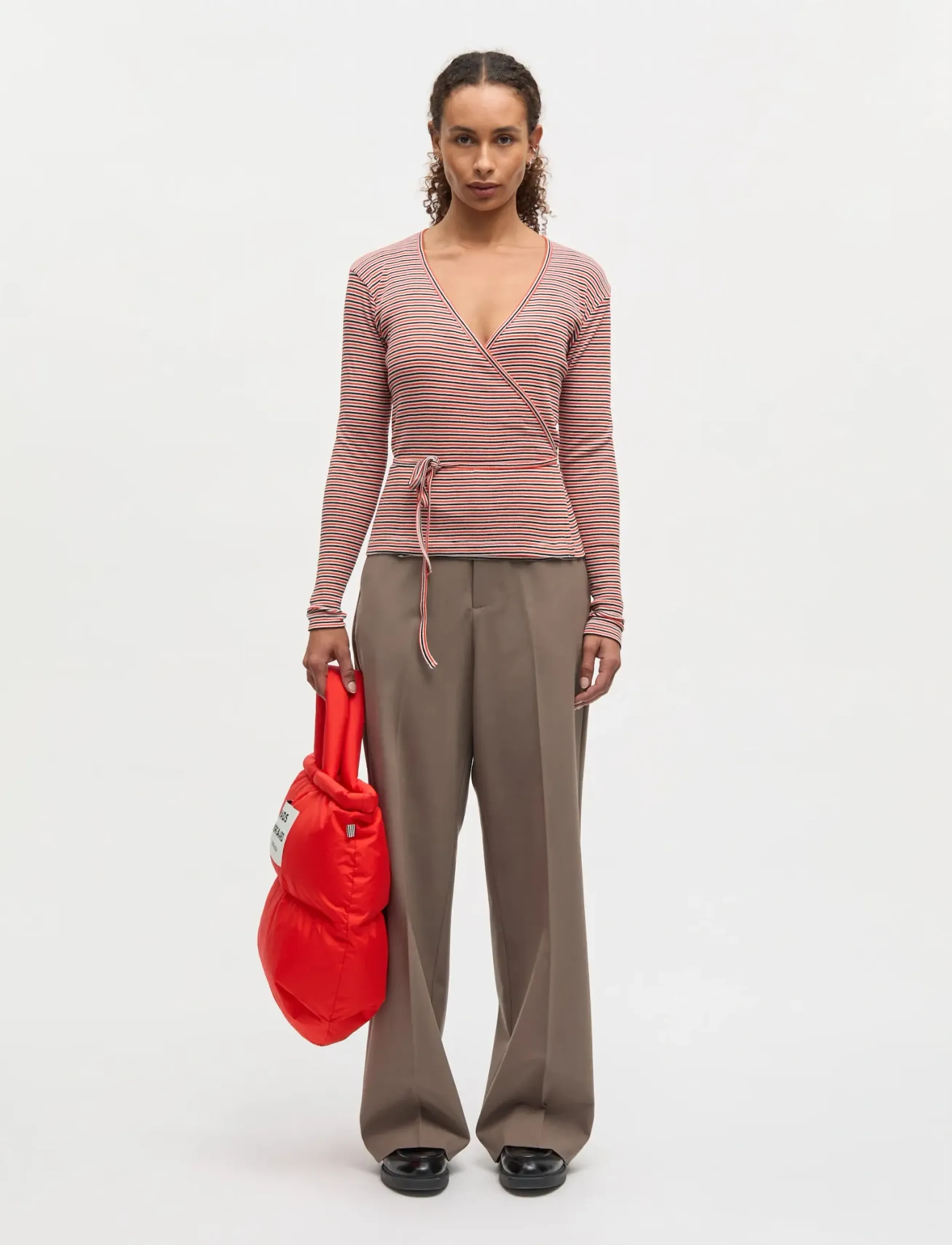 Mads Nørgaard 2x2 Cotton Stripe Susi LS Top - T-särgid ja alussärgid - FIERY RED/VANILLA ICE / red