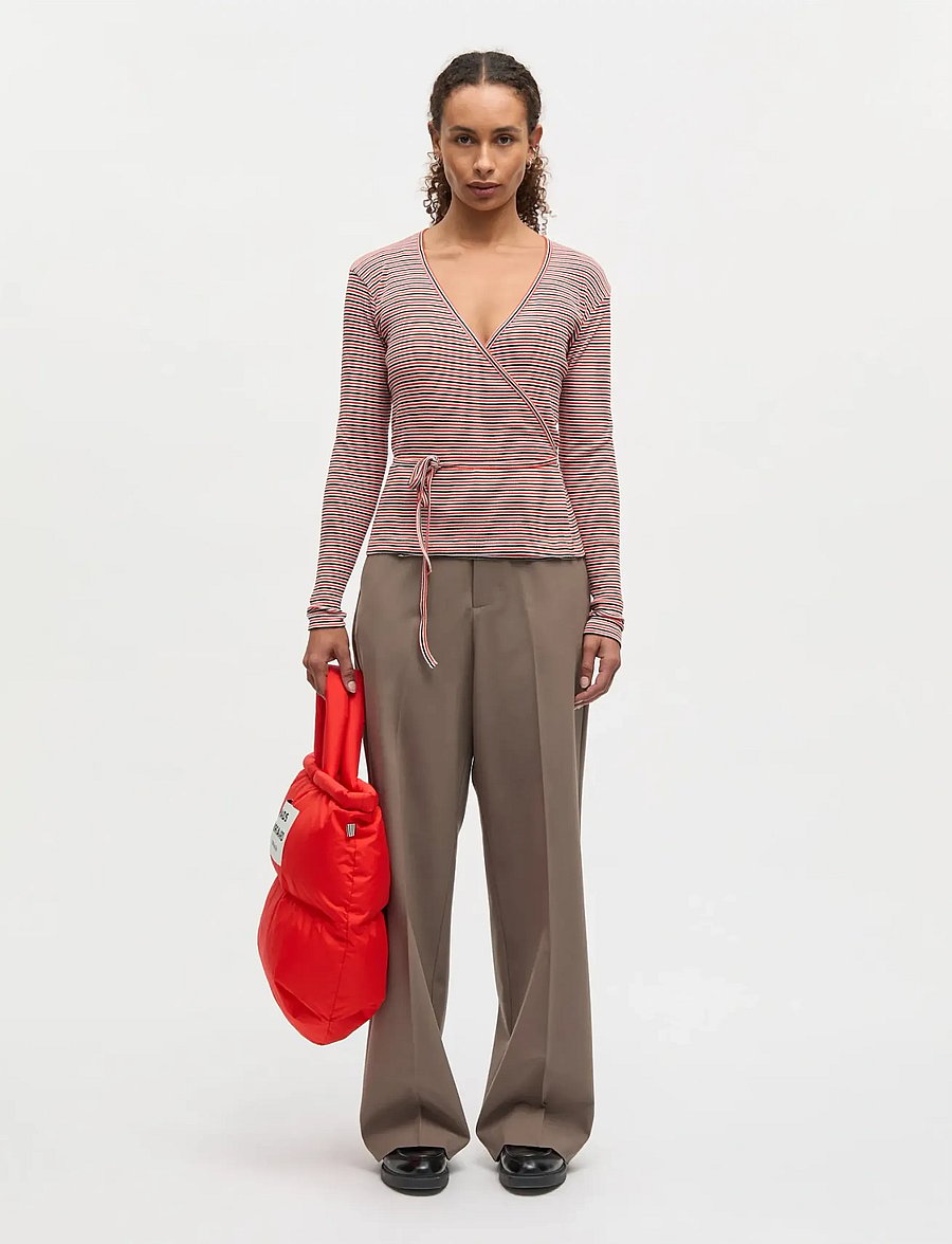 Mads Nørgaard - 2x2 Cotton Stripe Susi LS Top - langärmlige tops - fiery red/vanilla ice - 0
